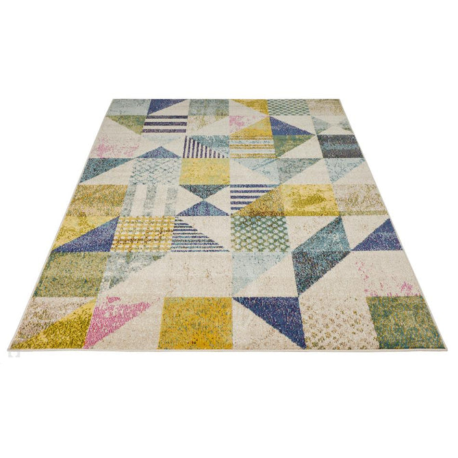 Carnaval CAR101 Modern Geometric Patches Durable Easy-Care Polypropylene Low Profile Short Pile Light Multicolour Runner-Concept Looms-Rug Love - The Most Loved Rug Store