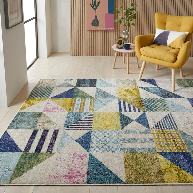 Carnaval CAR101 Modern Geometric Patches Durable Easy-Care Polypropylene Low Profile Short Pile Light Multicolour Runner-Concept Looms-Rug Love - The Most Loved Rug Store
