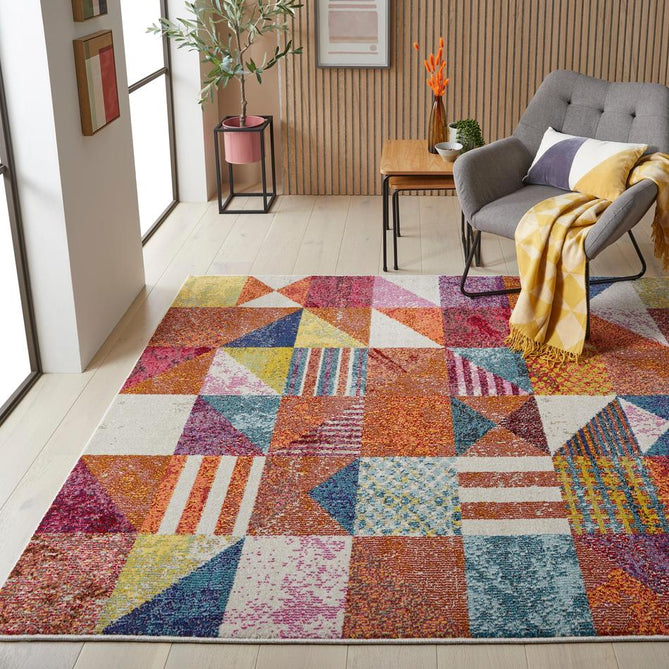 Carnaval CAR102 Modern Geometric Patches Durable Easy-Care Polypropylene Low Profile Short Pile Multicolour Runner-Concept Looms-Rug Love - The Most Loved Rug Store