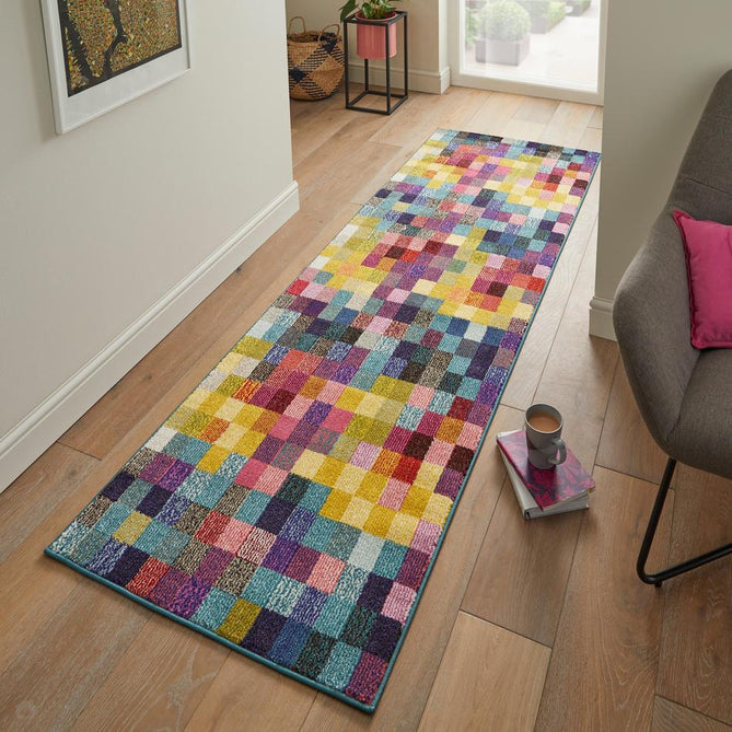 Carnaval CAR103 Modern Geometric Squares Durable Easy-Care Polypropylene Low Profile Short Pile Multicolour Runner-Concept Looms-Rug Love - The Most Loved Rug Store