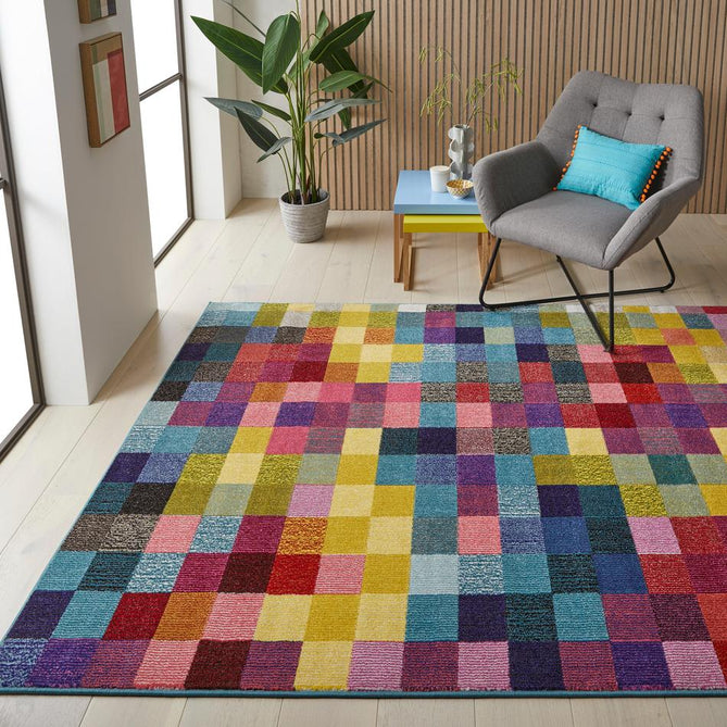 Carnaval CAR103 Modern Geometric Squares Durable Easy-Care Polypropylene Low Profile Short Pile Multicolour Runner-Concept Looms-Rug Love - The Most Loved Rug Store