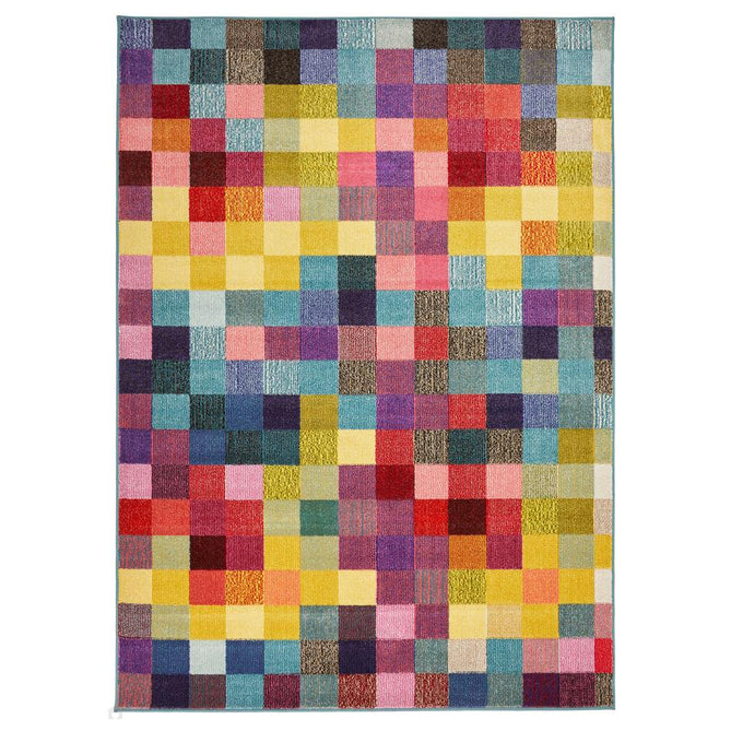 Carnaval CAR103 Modern Geometric Squares Durable Easy-Care Polypropylene Low Profile Short Pile Multicolour Runner-Concept Looms-Rug Love - The Most Loved Rug Store
