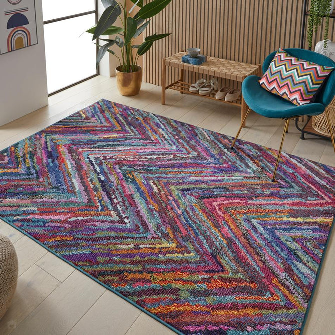 Carnaval CAR104 Modern Geometric Chevron Zig Zag Durable Easy-Care Polypropylene Low Profile Short Pile Multicolour Rug-Concept Looms-Rug Love - The Most Loved Rug Store