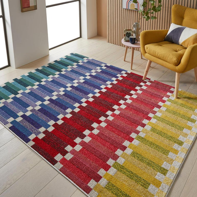 Carnaval CAR108 Modern Geometric Stacked Blocks Durable Easy-Care Polypropylene Low Profile Short Pile Multicolour Rug-Concept Looms-Rug Love - The Most Loved Rug Store