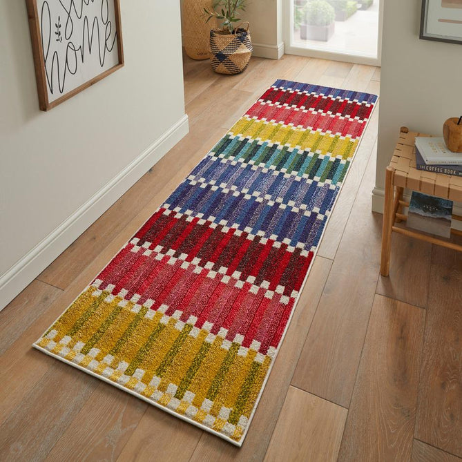 Carnaval CAR108 Modern Geometric Stacked Blocks Durable Easy-Care Polypropylene Low Profile Short Pile Multicolour Runner-Concept Looms-Rug Love - The Most Loved Rug Store