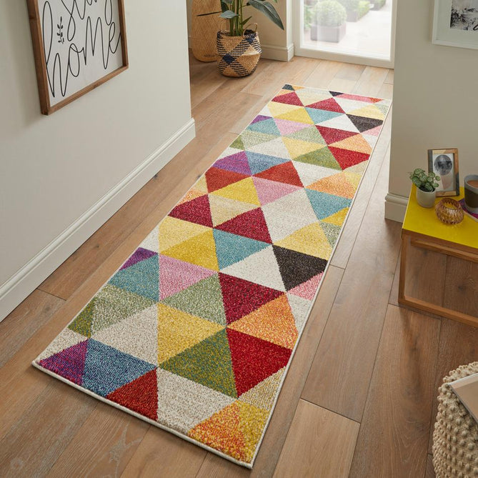 Carnaval CAR110 Modern Geometric Triangles Durable Easy-Care Polypropylene Low Profile Short Pile Multicolour Runner-Concept Looms-Rug Love - The Most Loved Rug Store