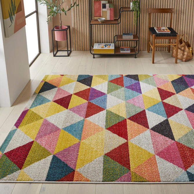 Carnaval CAR110 Modern Geometric Triangles Durable Easy-Care Polypropylene Low Profile Short Pile Multicolour Runner-Concept Looms-Rug Love - The Most Loved Rug Store