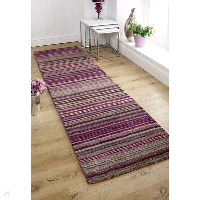 Carter Modern Stripe Hand Woven Wool Berry Purple/Grey/Beige Berry Rug-Melrose-Rug Love - The Most Loved Rug Store