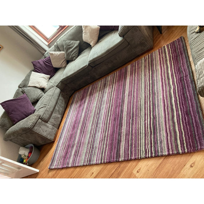 Carter Modern Stripe Hand Woven Wool Berry Purple/Grey/Beige Berry Rug-Melrose-Rug Love - The Most Loved Rug Store
