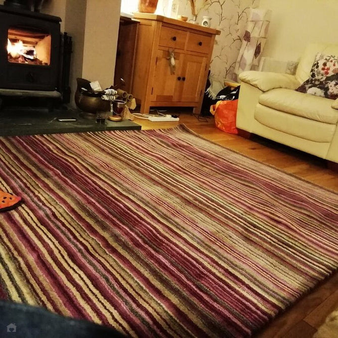 Carter Modern Stripe Hand Woven Wool Berry Purple/Grey/Beige Berry Rug-Melrose-Rug Love - The Most Loved Rug Store