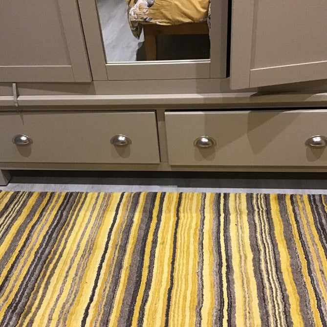 Carter Modern Stripe Hand Woven Wool Ochre Yellow/Grey/Beige Runner-Oriental Weavers-Rug Love - The Most Loved Rug Store