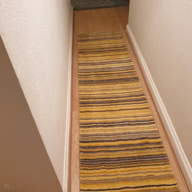 Carter Modern Stripe Hand Woven Wool Ochre Yellow/Grey/Beige Runner-Oriental Weavers-Rug Love - The Most Loved Rug Store