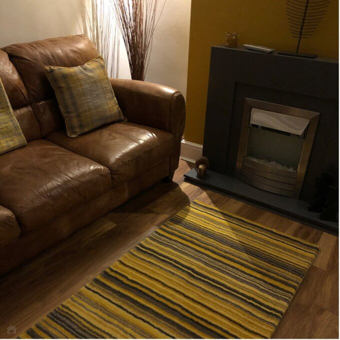 Carter Modern Stripe Hand Woven Wool Ochre Yellow/Grey/Beige Runner-Oriental Weavers-Rug Love - The Most Loved Rug Store