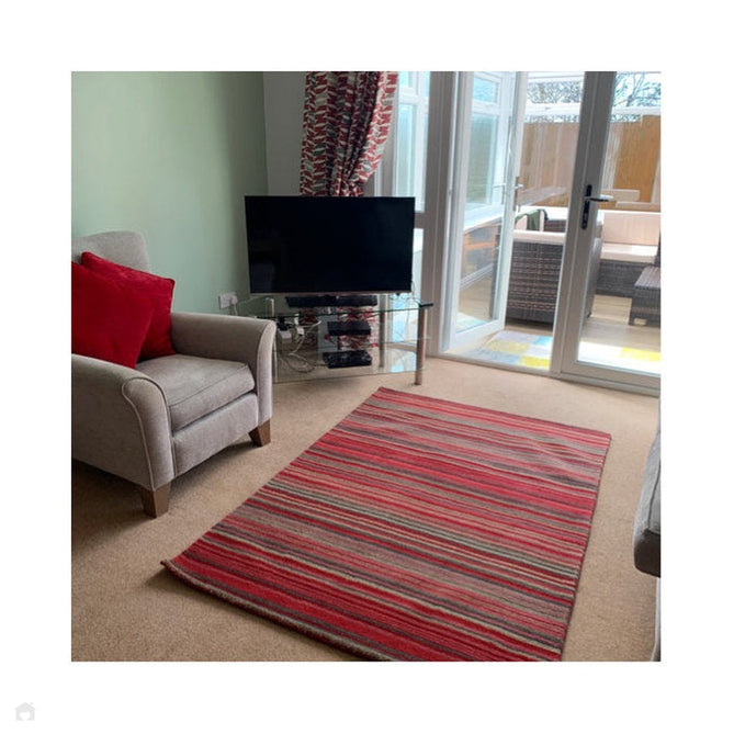 Carter Modern Stripe Hand Woven Wool Red/Grey/Beige Runner-Melrose-Rug Love - The Most Loved Rug Store