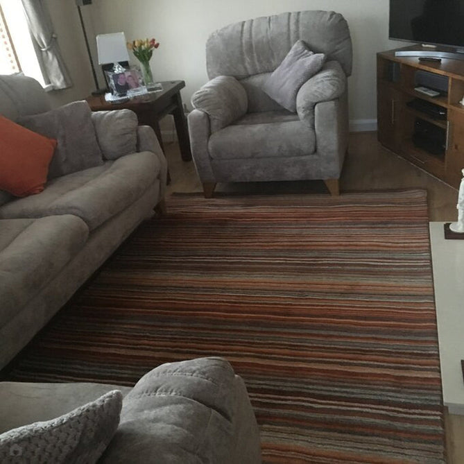 Carter Modern Stripe Hand Woven Wool Rust Orange/Grey/Beige Rug-Melrose-Rug Love - The Most Loved Rug Store