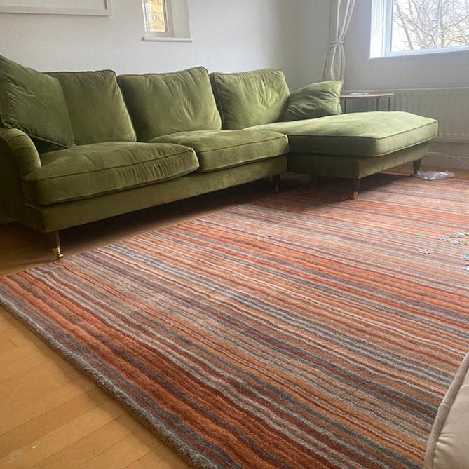 Carter Modern Stripe Hand Woven Wool Rust Orange/Grey/Beige Rug-Oriental Weavers-Rug Love - The Most Loved Rug Store