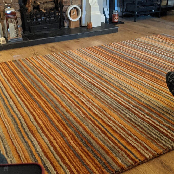 Carter Modern Stripe Hand Woven Wool Rust Orange/Grey/Beige Rug-Oriental Weavers-Rug Love - The Most Loved Rug Store