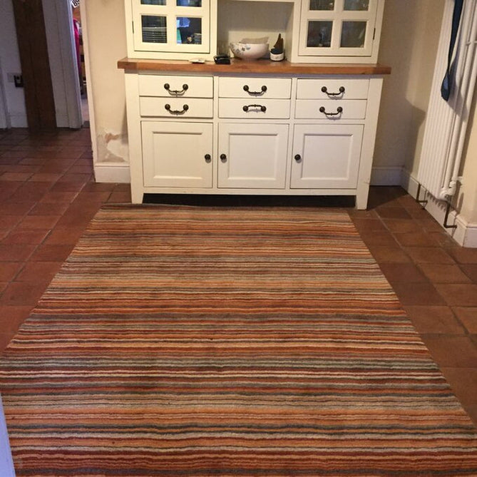 Carter Modern Stripe Hand Woven Wool Rust Orange/Grey/Beige Runner-Oriental Weavers-Rug Love - The Most Loved Rug Store