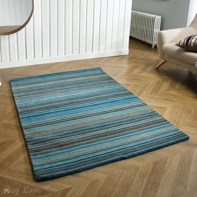Carter Modern Stripe Hand Woven Wool Teal Blue/Grey/Beige Rug-Melrose-Rug Love - The Most Loved Rug Store