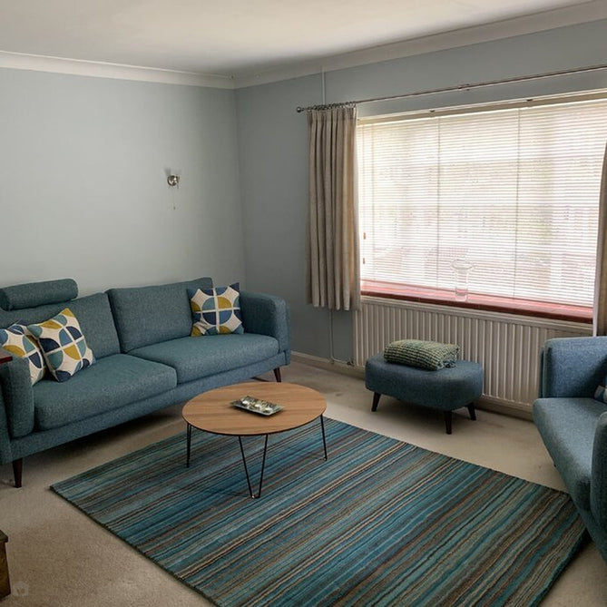 Carter Modern Stripe Hand Woven Wool Teal Blue/Grey/Beige Rug-Melrose-Rug Love - The Most Loved Rug Store