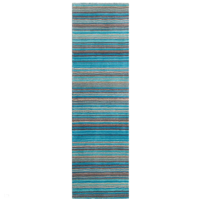 Carter Modern Stripe Hand Woven Wool Teal Blue/Grey/Beige Runner-Melrose-Rug Love - The Most Loved Rug Store