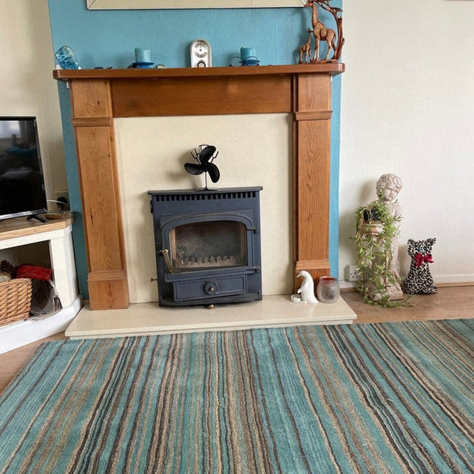 Carter Modern Stripe Hand Woven Wool Teal Blue/Grey/Beige Runner-Oriental Weavers-Rug Love - The Most Loved Rug Store