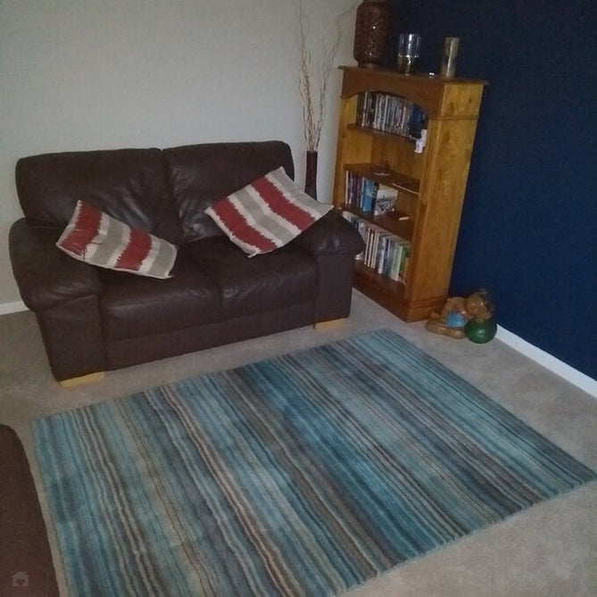 Carter Modern Stripe Hand Woven Wool Teal Blue/Grey/Beige Runner-Oriental Weavers-Rug Love - The Most Loved Rug Store