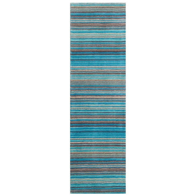 Carter Modern Stripe Hand Woven Wool Teal Blue/Grey/Beige Runner-Oriental Weavers-Rug Love - The Most Loved Rug Store