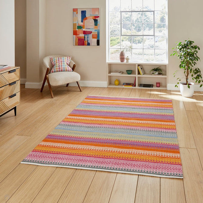 Cascade 29899 Modern Geometric Stripe Hand-Woven Cotton Flatweave Bright Multi Rug-Think Rugs-Rug Love - The Most Loved Rug Store