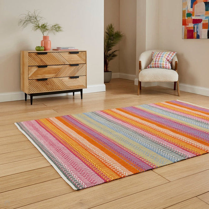 Cascade 29899 Modern Geometric Stripe Hand-Woven Cotton Flatweave Bright Multi Rug-Think Rugs-Rug Love - The Most Loved Rug Store