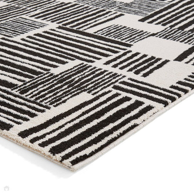Catherine Lansfield Blocks Modern Geometric Durable Easy-Care Carved High Density Polyproplyene Black/Cream Rug-Think Rugs-Rug Love - The Most Loved Rug Store
