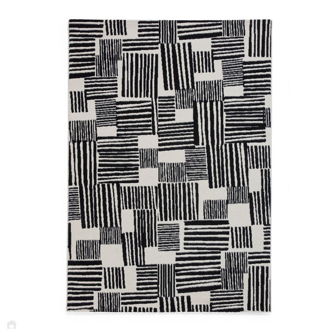 Catherine Lansfield Blocks Modern Geometric Durable Easy-Care Carved High Density Polyproplyene Black/Cream Rug-Think Rugs-Rug Love - The Most Loved Rug Store
