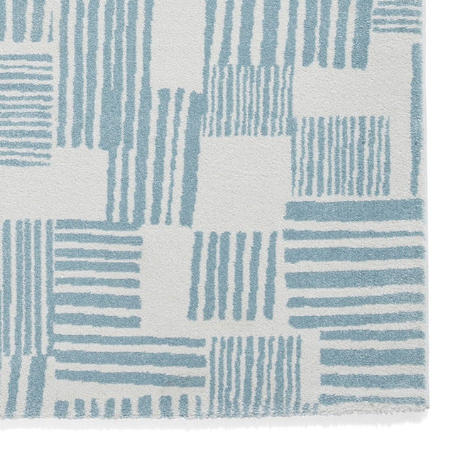 Catherine Lansfield Blocks Modern Geometric Durable Easy-Care Carved High Density Polyproplyene Blue/Cream Rug-Think Rugs-Rug Love - The Most Loved Rug Store