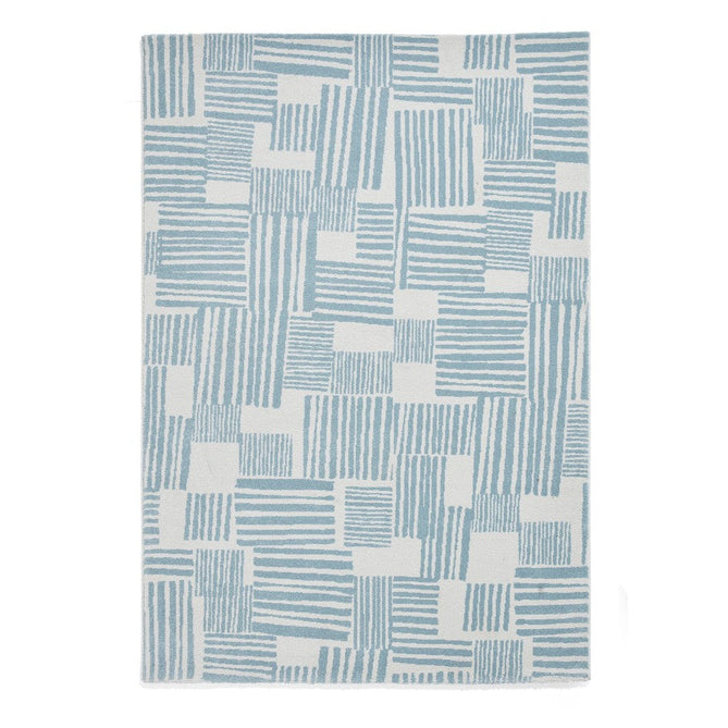 Catherine Lansfield Blocks Modern Geometric Durable Easy-Care Carved High Density Polyproplyene Blue/Cream Rug-Think Rugs-Rug Love - The Most Loved Rug Store