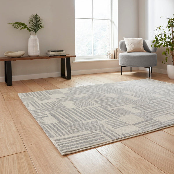On Sale Catherine Lansfield Blocks Modern Abstract Grey/Cream Rug ...
