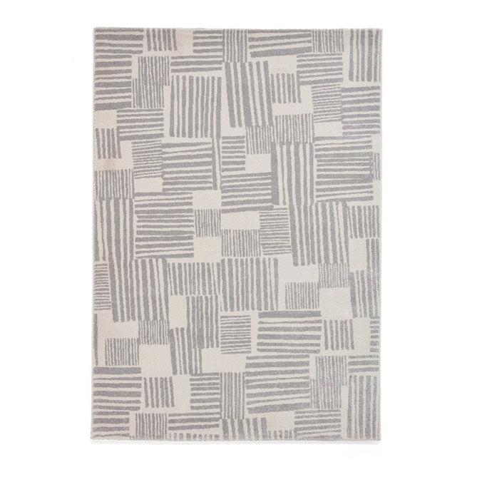 Catherine Lansfield Blocks Modern Geometric Durable Easy-Care Carved High Density Polyproplyene Grey/Cream Rug-Think Rugs-Rug Love - The Most Loved Rug Store
