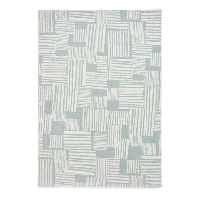 Catherine Lansfield Blocks Modern Geometric Durable Easy-Care Carved High Density Polyproplyene Light Sage Green/Cream Rug-Think Rugs-Rug Love - The Most Loved Rug Store