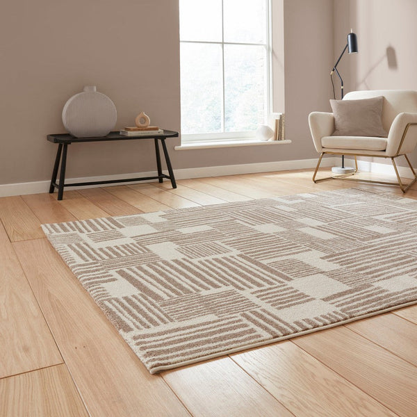 On Sale Catherine Lansfield Blocks Modern Abstract Natural/Cream Rug ...