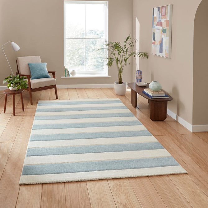 Catherine Lansfield Cove Stripe Modern Linear Durable Easy-Care Carved High Density Polyproplyene Blue/Cream Rug-Think Rugs-Rug Love - The Most Loved Rug Store