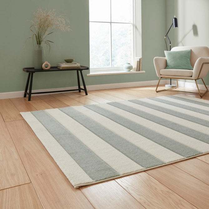 Catherine Lansfield Cove Stripe Modern Linear Durable Easy-Care Carved High Density Polyproplyene Light Sage Green/Cream Rug-Think Rugs-Rug Love - The Most Loved Rug Store
