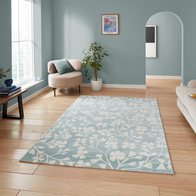 Catherine Lansfield Grace Floral Modern Durable Easy-Care Carved High Density Polyproplyene Blue/Cream Rug-Think Rugs-Rug Love - The Most Loved Rug Store