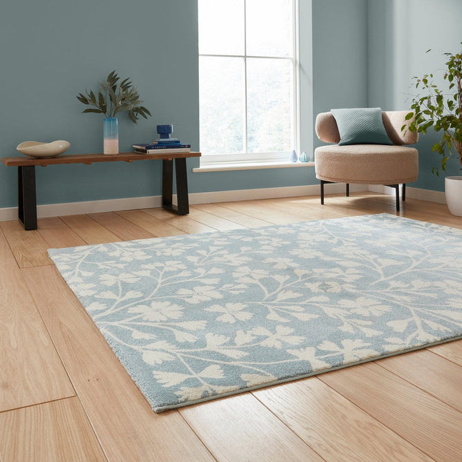 Catherine Lansfield Grace Floral Modern Durable Easy-Care Carved High Density Polyproplyene Blue/Cream Rug-Think Rugs-Rug Love - The Most Loved Rug Store