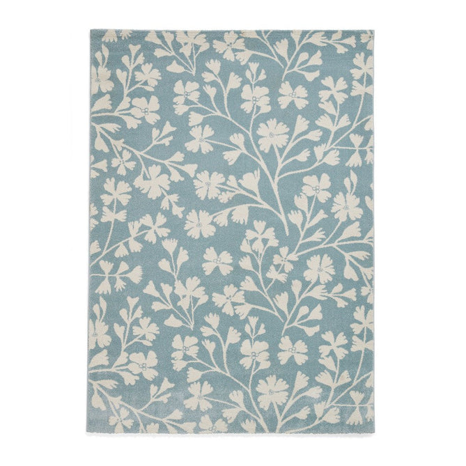 Catherine Lansfield Grace Floral Modern Durable Easy-Care Carved High Density Polyproplyene Blue/Cream Rug-Think Rugs-Rug Love - The Most Loved Rug Store