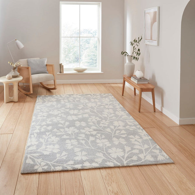 Catherine Lansfield Grace Floral Modern Durable Easy-Care Carved High Density Polyproplyene Grey/Cream Rug-Think Rugs-Rug Love - The Most Loved Rug Store