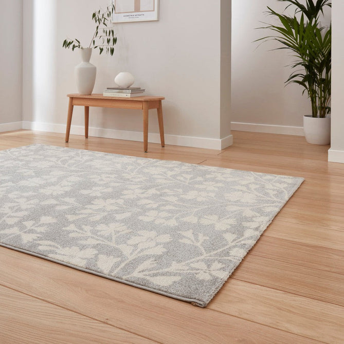 Catherine Lansfield Grace Floral Modern Durable Easy-Care Carved High Density Polyproplyene Grey/Cream Rug-Think Rugs-Rug Love - The Most Loved Rug Store