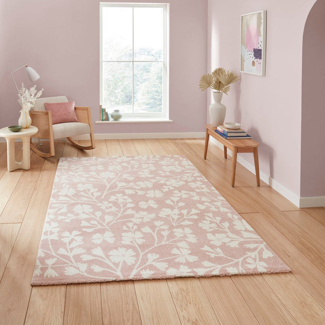 Catherine Lansfield Grace Floral Modern Durable Easy-Care Carved High Density Polyproplyene Rose/Cream Rug-Think Rugs-Rug Love - The Most Loved Rug Store
