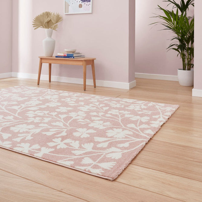 Catherine Lansfield Grace Floral Modern Durable Easy-Care Carved High Density Polyproplyene Rose/Cream Rug-Think Rugs-Rug Love - The Most Loved Rug Store