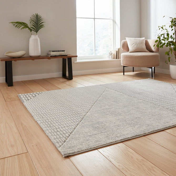 Catherine Lansfield Larsson Modern Abstract Durable Easy-Care Carved High Density Polyproplyene Grey/Cream Rug-Think Rugs-Rug Love - The Most Loved Rug Store