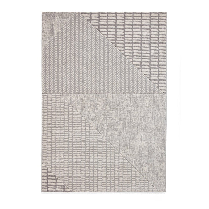 Catherine Lansfield Larsson Modern Abstract Durable Easy-Care Carved High Density Polyproplyene Grey/Cream Rug-Think Rugs-Rug Love - The Most Loved Rug Store