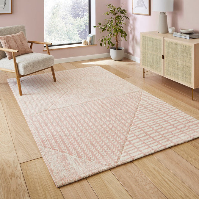 Catherine Lansfield Larsson Modern Abstract Durable Easy-Care Carved High Density Polyproplyene Rose/Cream Rug-Think Rugs-Rug Love - The Most Loved Rug Store